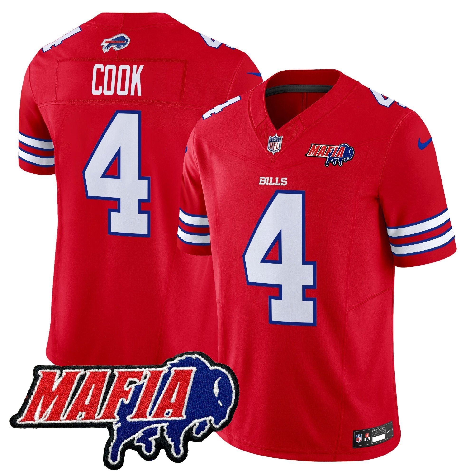 Buffalo Bills 2024 Bills Mafia Patch Vapor Limited Jersey – All Stitched – Red – James Cook Jersey