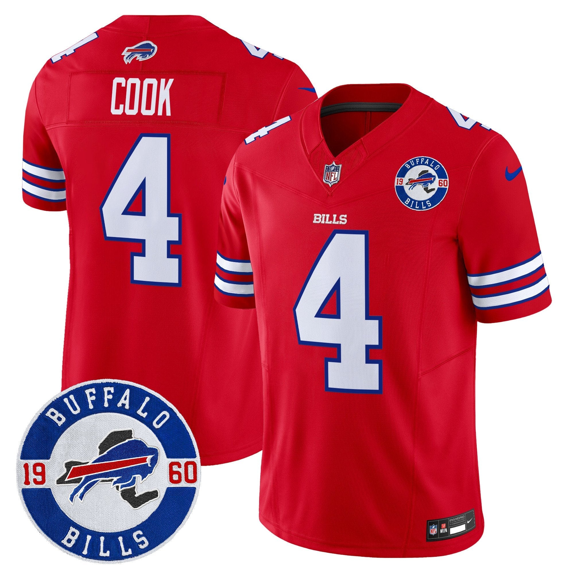 Buffalo Bills 2024 Vapor Limited Jersey – Est. 1960 Patch – All Stitched – Red – James Cook Jersey