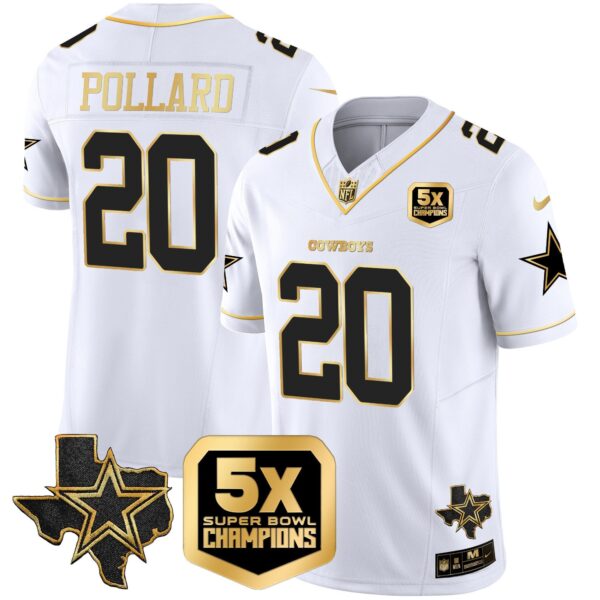 Cowboys 5x Super Bowl Champions Vapor Limited Jersey – All Stitched – White Gold – Tony Pollard Jersey