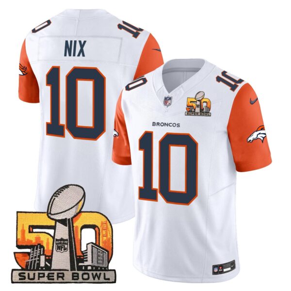 Denver Broncos Super Bowl 50 Patch Vapor Limited Jersey – All Stitched – Orange Sleeves – Bo Nix Jersey