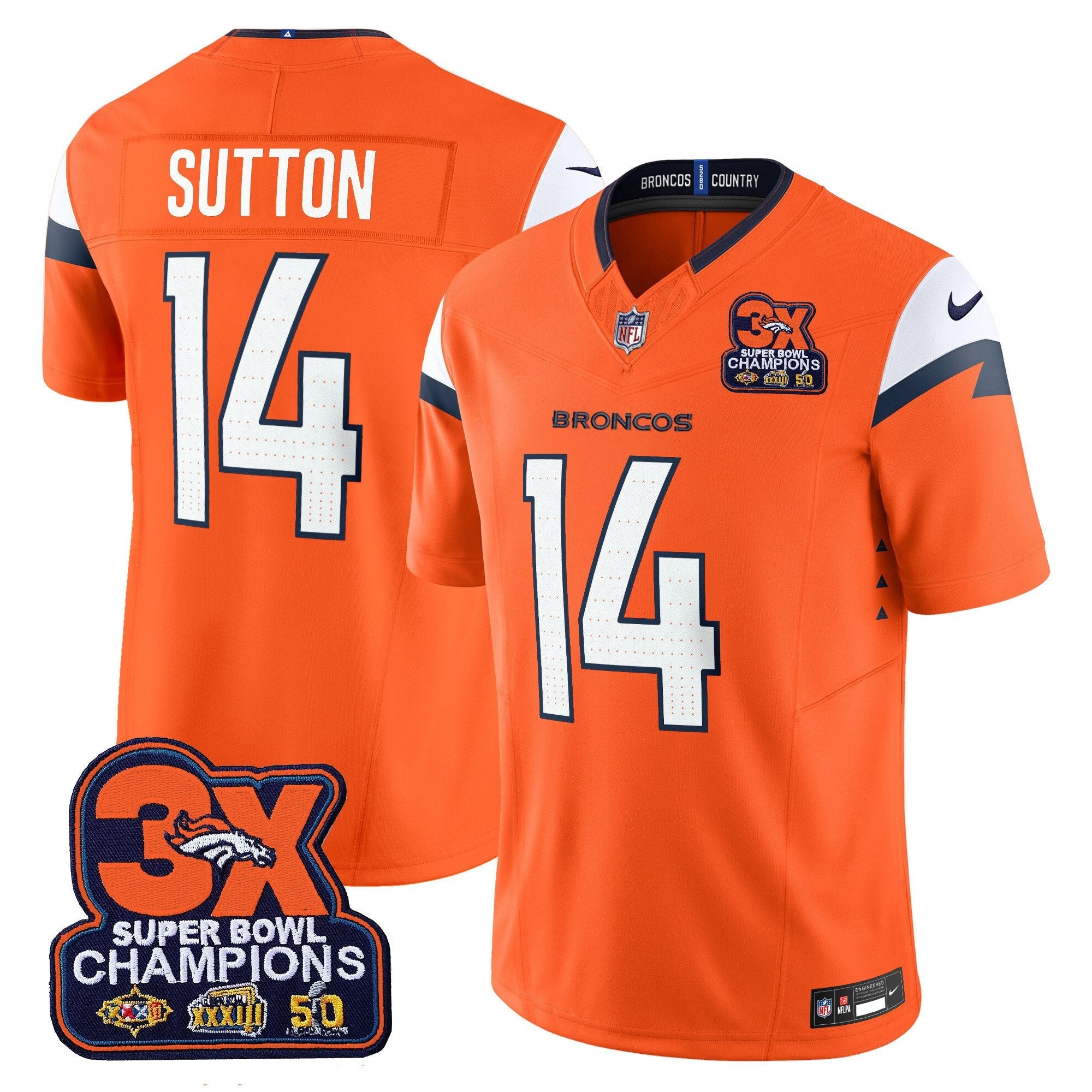 Denver Broncos 3-Time Champions Patch Vapor Limited Jersey – All Stitched – Orange – Courtland Sutton Jersey