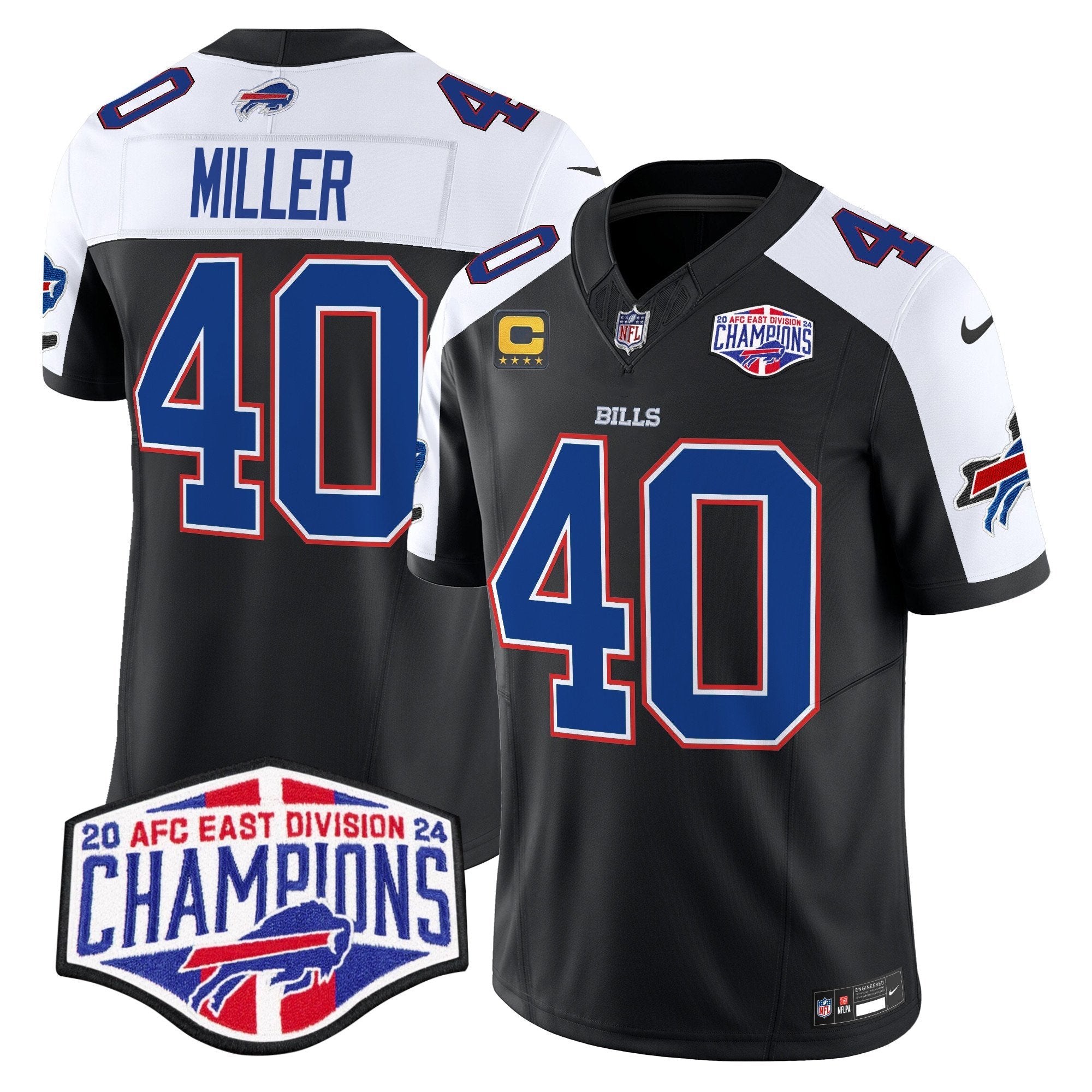 Bills 2024 AFC East Division Champions Vapor Limited Jersey – All Stitched – Black Alternate – Von Miller Jersey