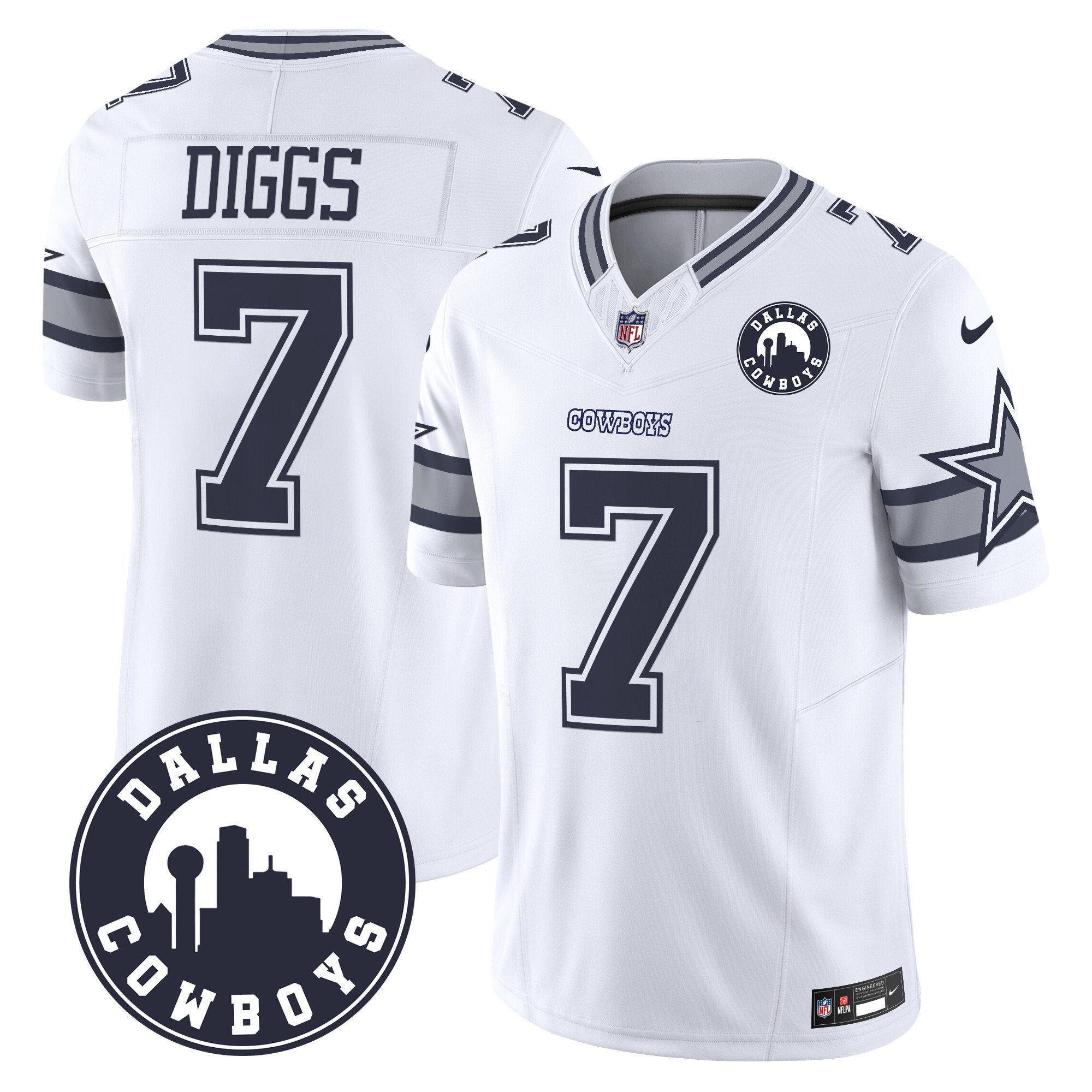 Cowboys “Dallas City” Patch Vapor Limited Jersey – All Stitched – White – Trevon Diggs Jersey