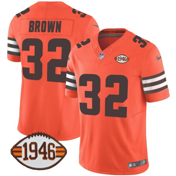 Browns 1946 75th Anniversary Patch Jersey – All Stitched – Orange – Jim Brown Jersey