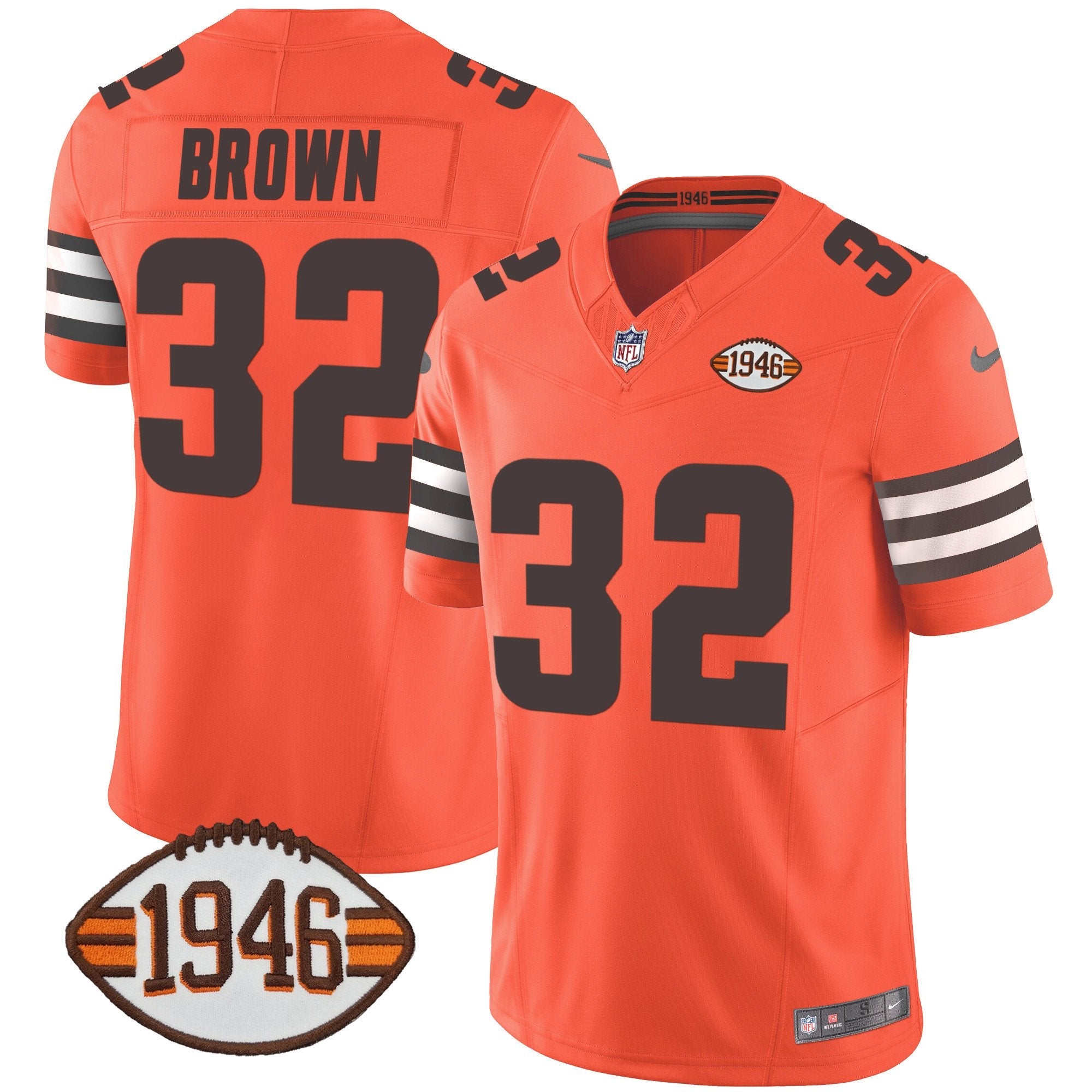 Browns 1946 75th Anniversary Patch Jersey – All Stitched – Orange – Jim Brown Jersey
