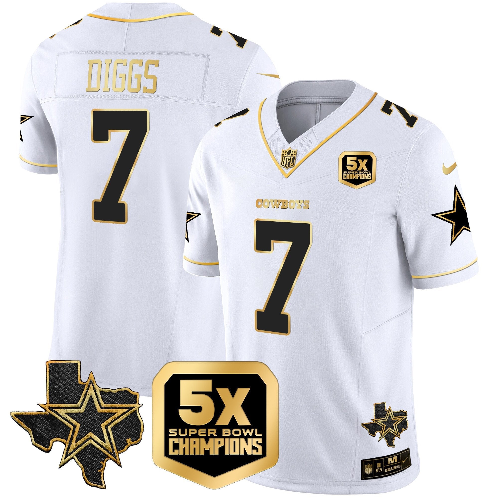 Cowboys 5x Super Bowl Champions Vapor Limited Jersey – All Stitched – White Gold – Trevon Diggs Jersey