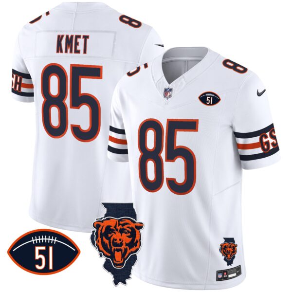 Bears Illinois Patch Vapor Jersey – All Stitched – White – Cole Kmet Jersey