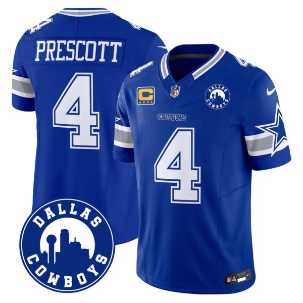 Cowboys “Dallas City” Patch Vapor Limited Jersey – All Stitched – Royal – Dak Prescott Jersey