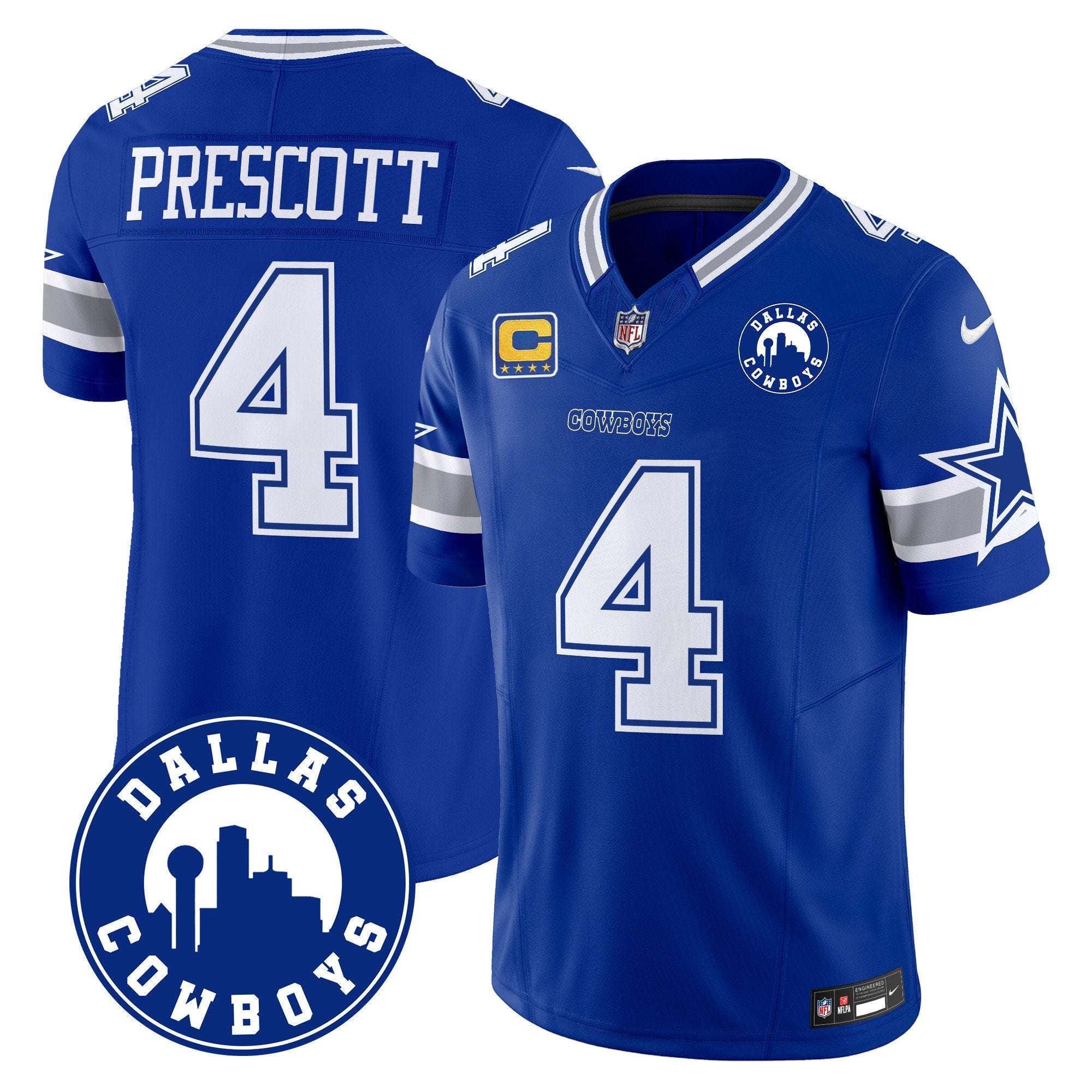 Cowboys “Dallas City” Patch Vapor Limited Jersey – All Stitched – Royal – Dak Prescott Jersey