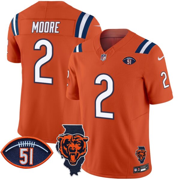 Bears Illinois Patch Vapor Limited Jersey V2 – All Stitched – Orange – D.J. Moore Jersey