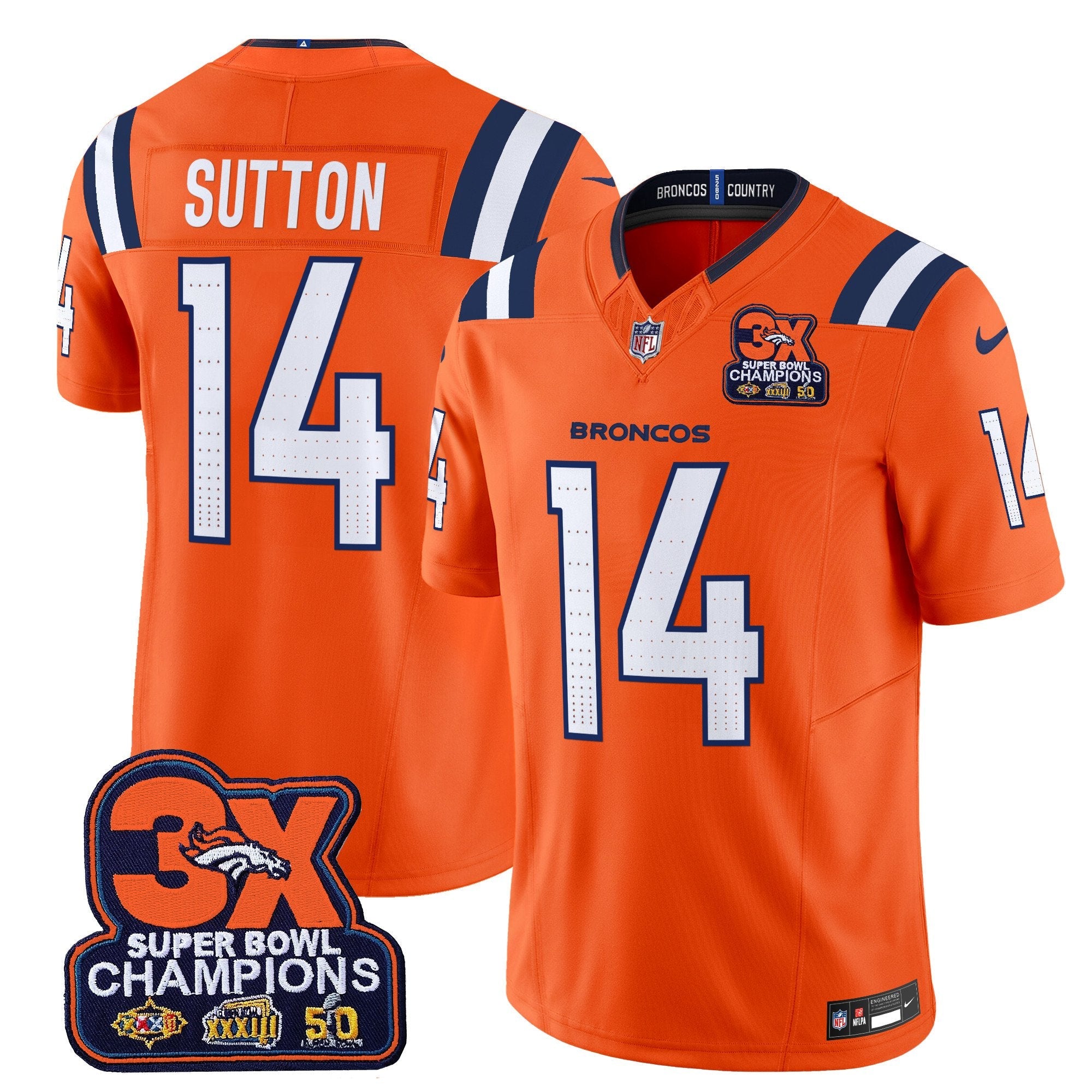 Denver Broncos 3-Time Champions Patch Vapor Limited Jersey V2 – All Stitched – Orange – Courtland Sutton Jersey