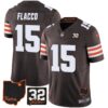 Browns #32 Jim Brown Memorial & Home Patch Jersey V3 – All Stitched – Brown – Joe Flacco Jersey