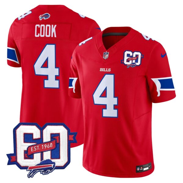 Bills 60th Anniversary Patch Vapor Limited Jersey – All Stitched – Red – James Cook Jersey