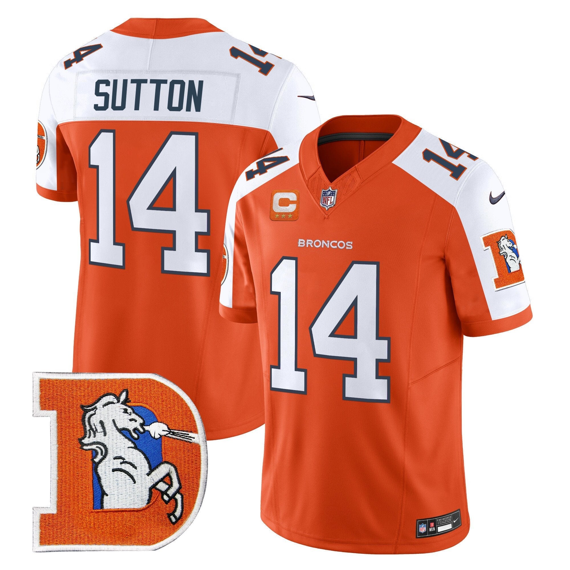 Denver Broncos Throwback Vapor Limited Jersey V2 – All Stitched – Orange Alternate – Courtland Sutton Jersey