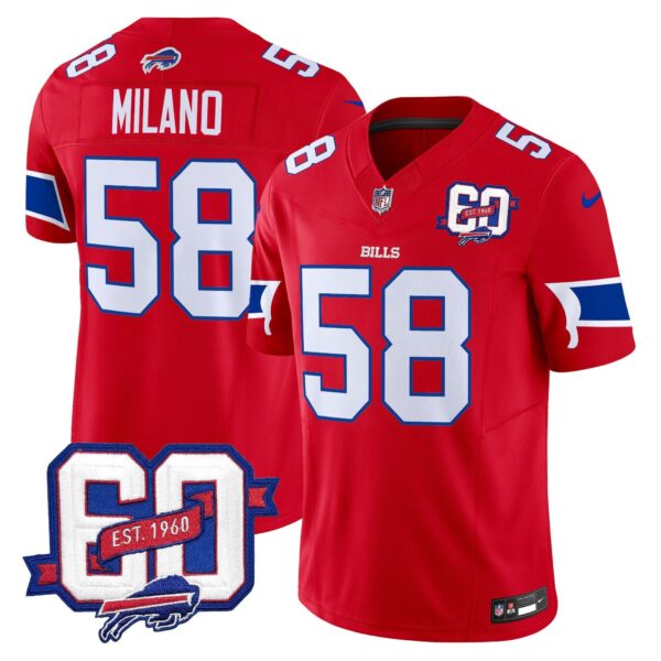 Bills 60th Anniversary Patch Vapor Limited Jersey – All Stitched – Red – Matt Milano Jersey