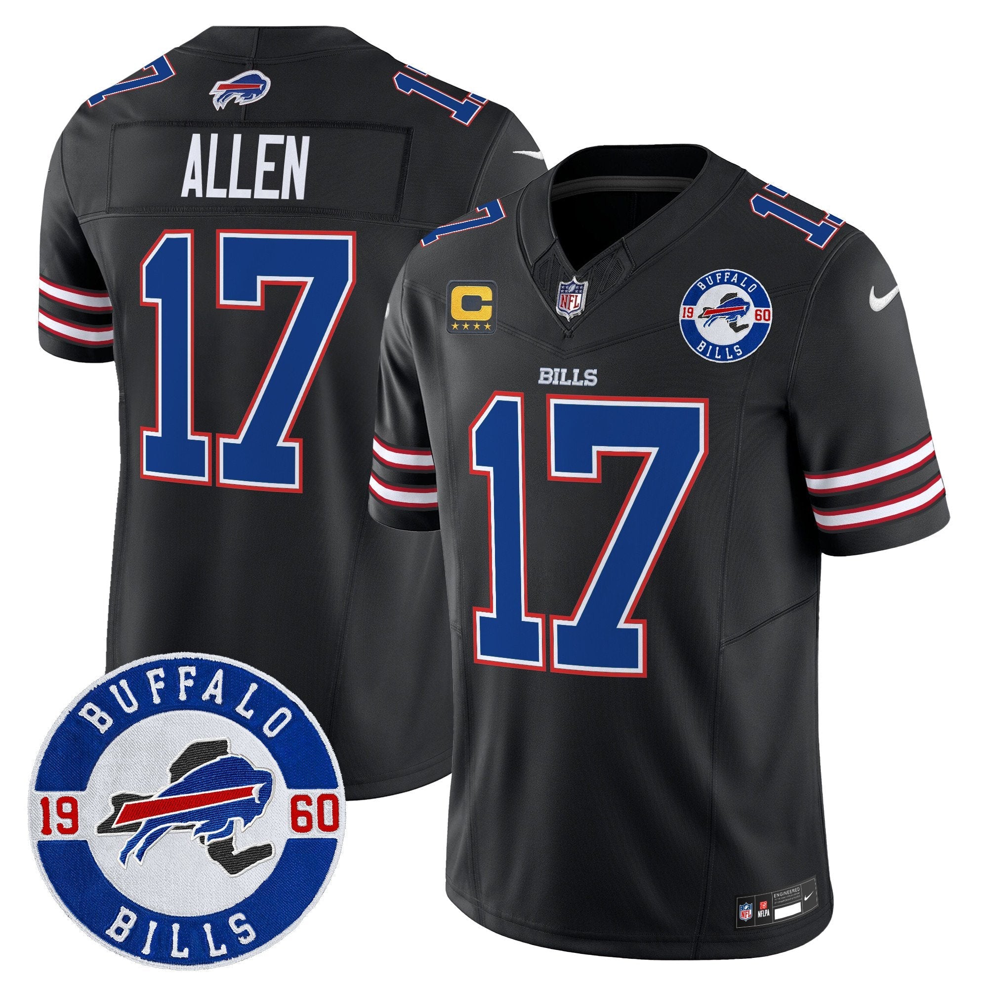 Buffalo Bills 2024 Vapor Limited Jersey – Est. 1960 Patch – All Stitched – Black – Josh Allen Jersey