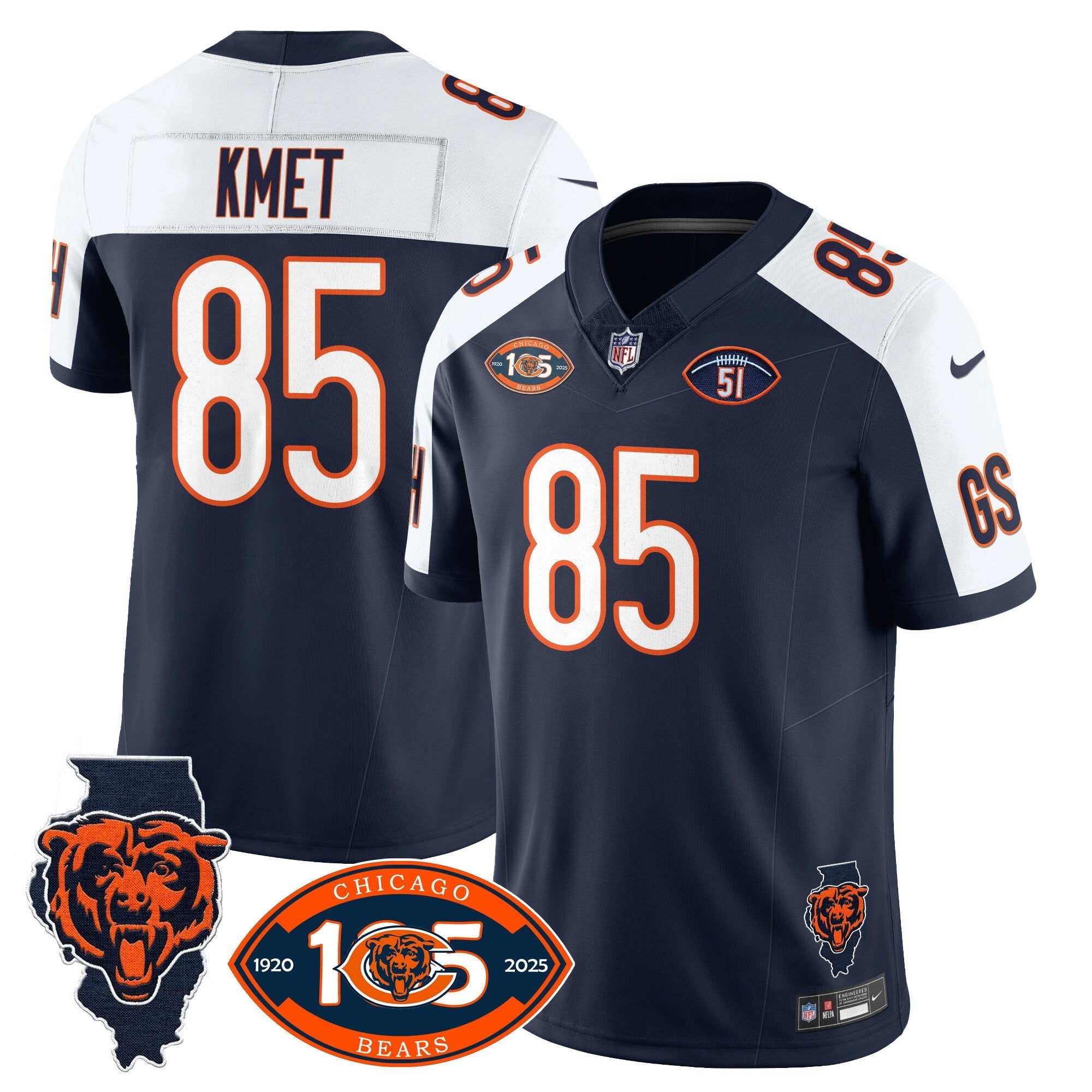 Bears 1920-2025 The Bears Vapor Limited Jersey – All Stitched – Navy Alternate – Cole Kmet Jersey