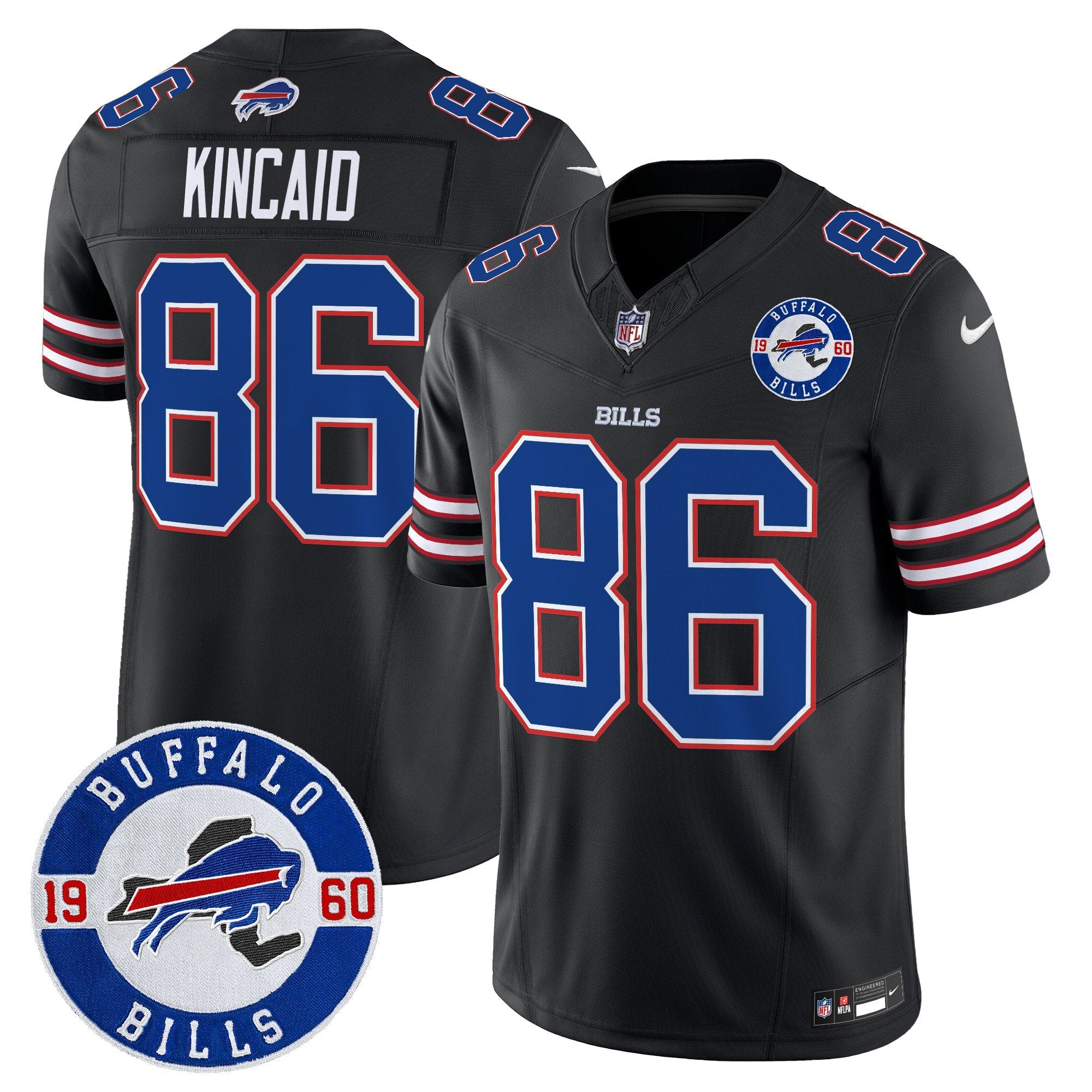 Buffalo Bills 2024 Vapor Limited Jersey – Est. 1960 Patch – All Stitched – Black – Dalton Kincaid Jersey
