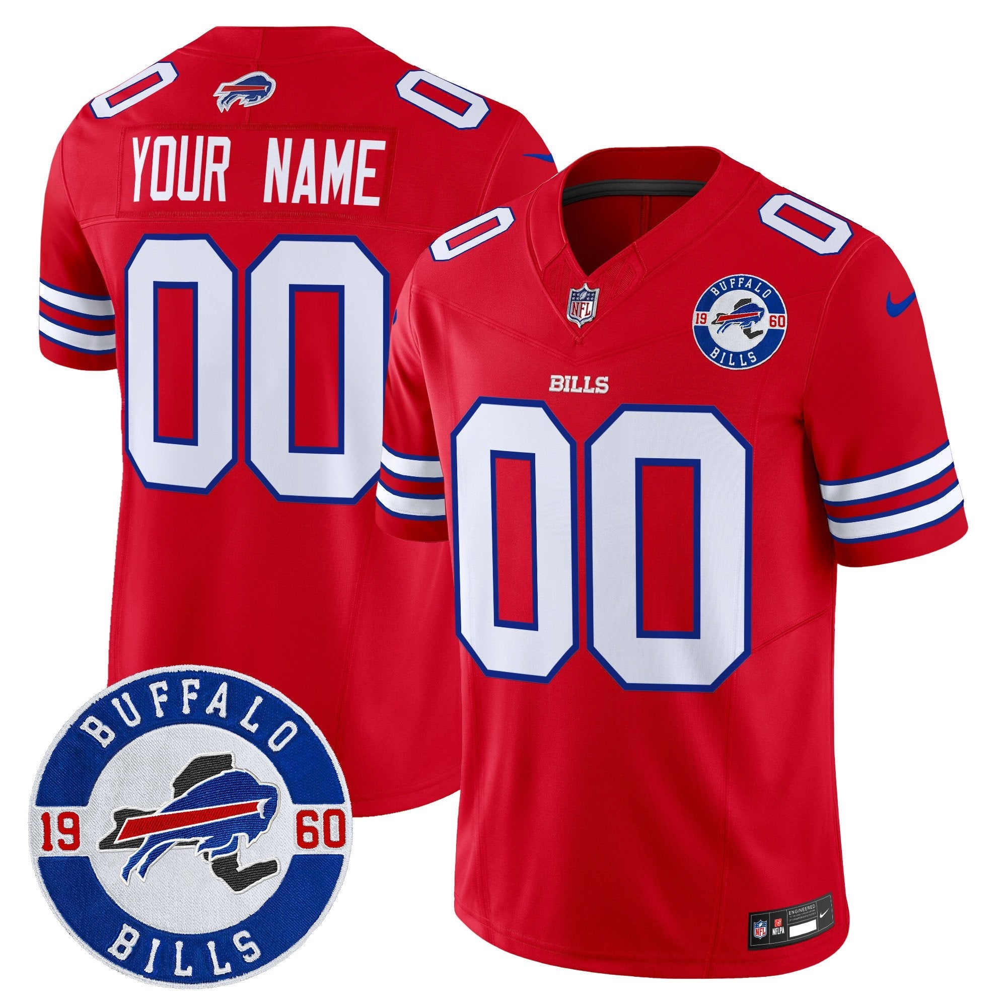 Buffalo Bills 2024 Vapor Limited Custom Jersey – Est. 1960 Patch – All Stitched – Red Jersey