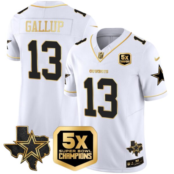 Cowboys 5x Super Bowl Champions Vapor Limited Jersey – All Stitched – White Gold – Michael Gallup Jersey