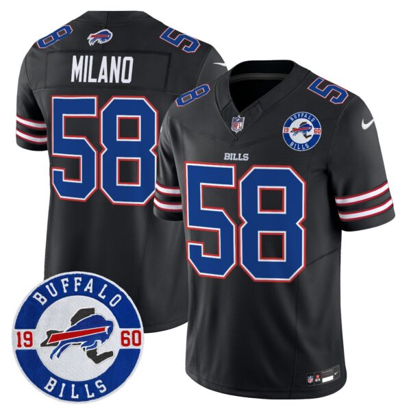 Buffalo Bills 2024 Vapor Limited Jersey – Est. 1960 Patch – All Stitched – Black – Matt Milano Jersey