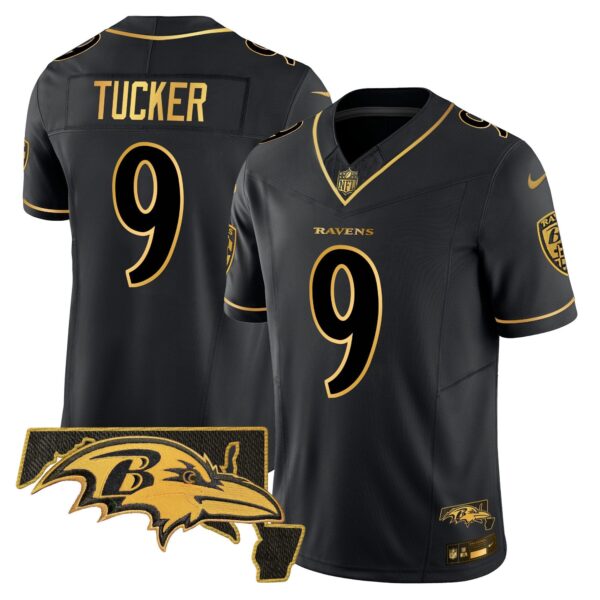 Ravens 2024 Gold Vapor Limited Jersey – All Stitched – Black Gold – Justin Tucker Jersey