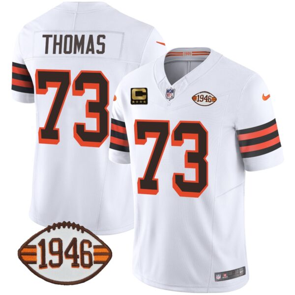 Browns 1946 75th Anniversary Patch Jersey – All Stitched – 1946 White – Joe Thomas Jersey