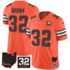 Browns #32 Jim Brown Memorial & Home Patch Jersey V3 – All Stitched – Orange – Jim Brown Jersey