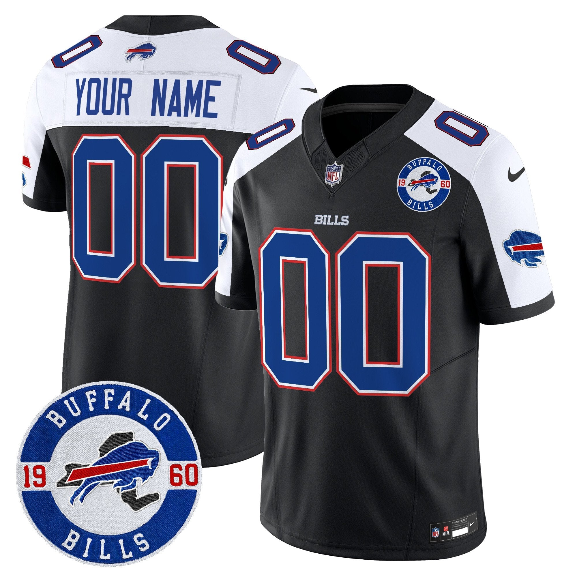 Buffalo Bills 2024 Vapor Limited Custom Jersey – Est. 1960 Patch – All Stitched – Black Alternate Jersey