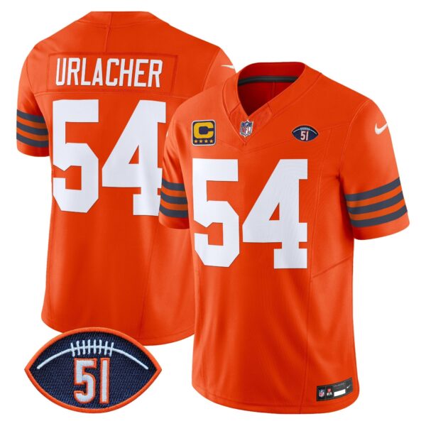 Chicago Bears Dick Butkus Patch Throwback Vapor Limited Jersey – All Stitched – Orange – Brian Urlacher Jersey