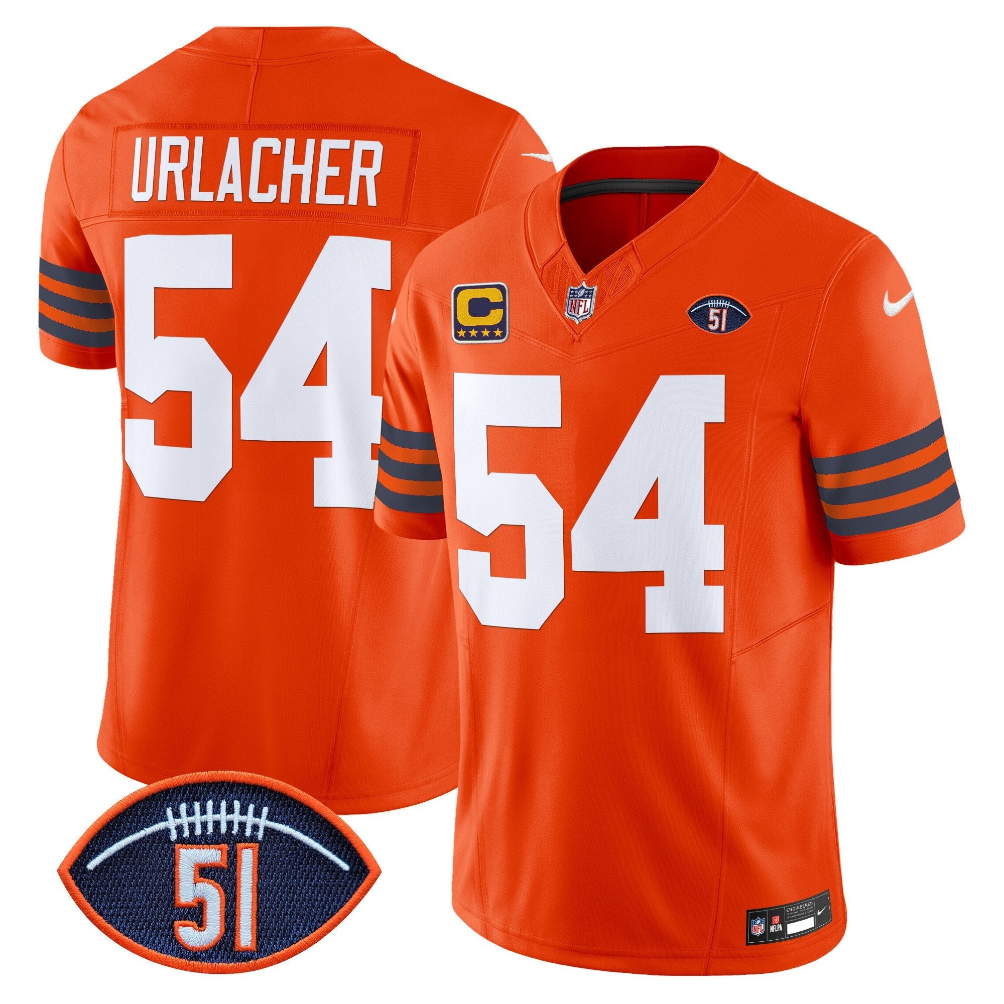 Chicago Bears Dick Butkus Patch Throwback Vapor Limited Jersey – All Stitched – Orange – Brian Urlacher Jersey