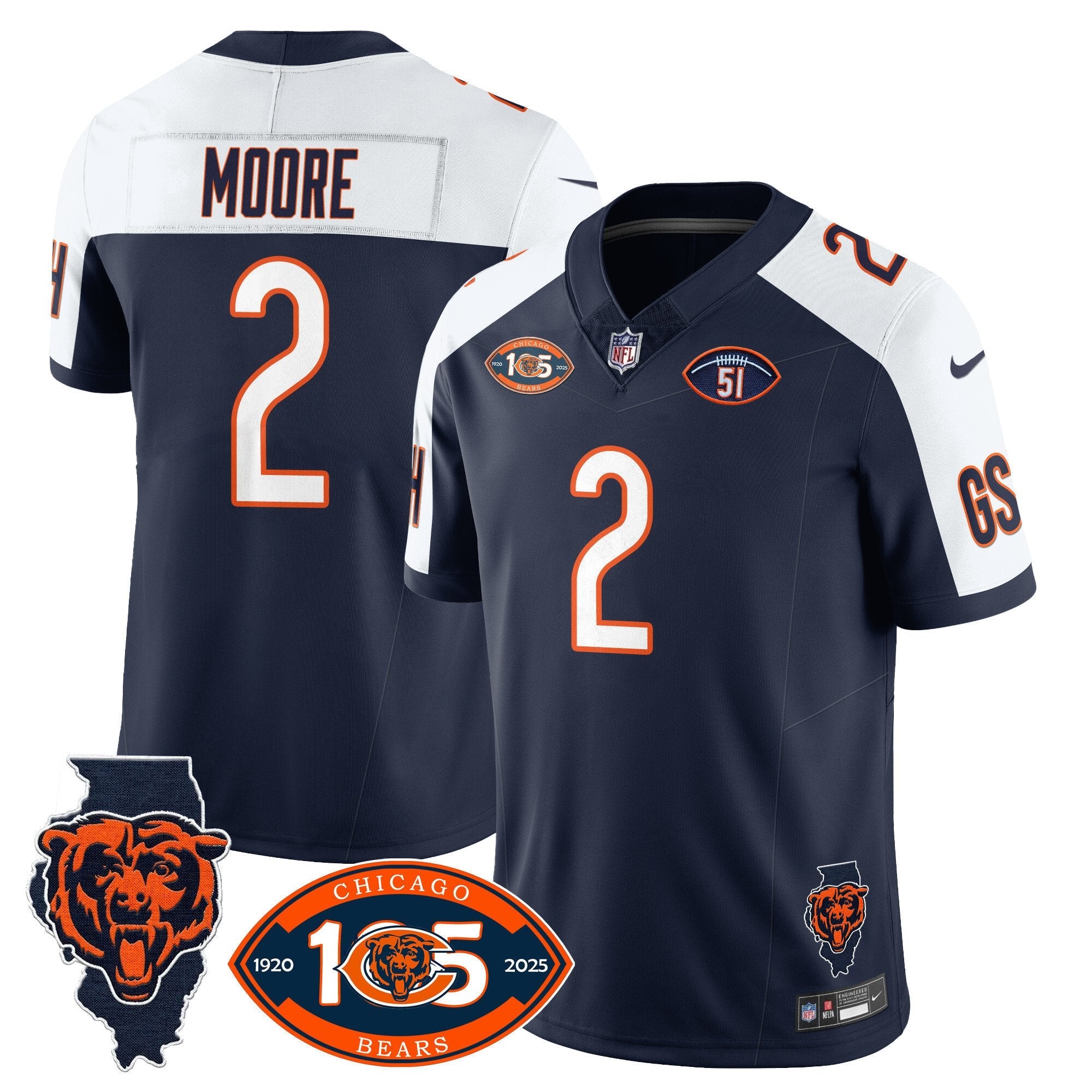 Bears 1920-2025 The Bears Vapor Limited Jersey – All Stitched – Navy Alternate – D.J. Moore Jersey