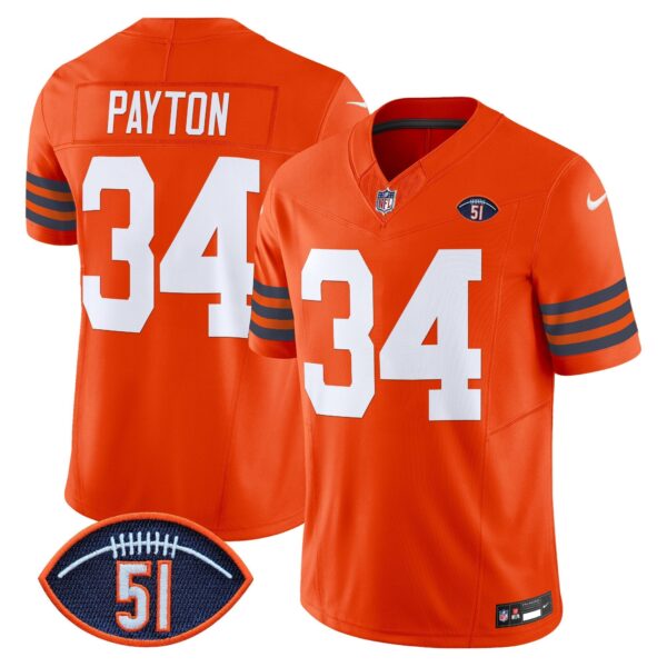 Chicago Bears Dick Butkus Patch Throwback Vapor Limited Jersey – All Stitched – Orange – Walter Payton Jersey