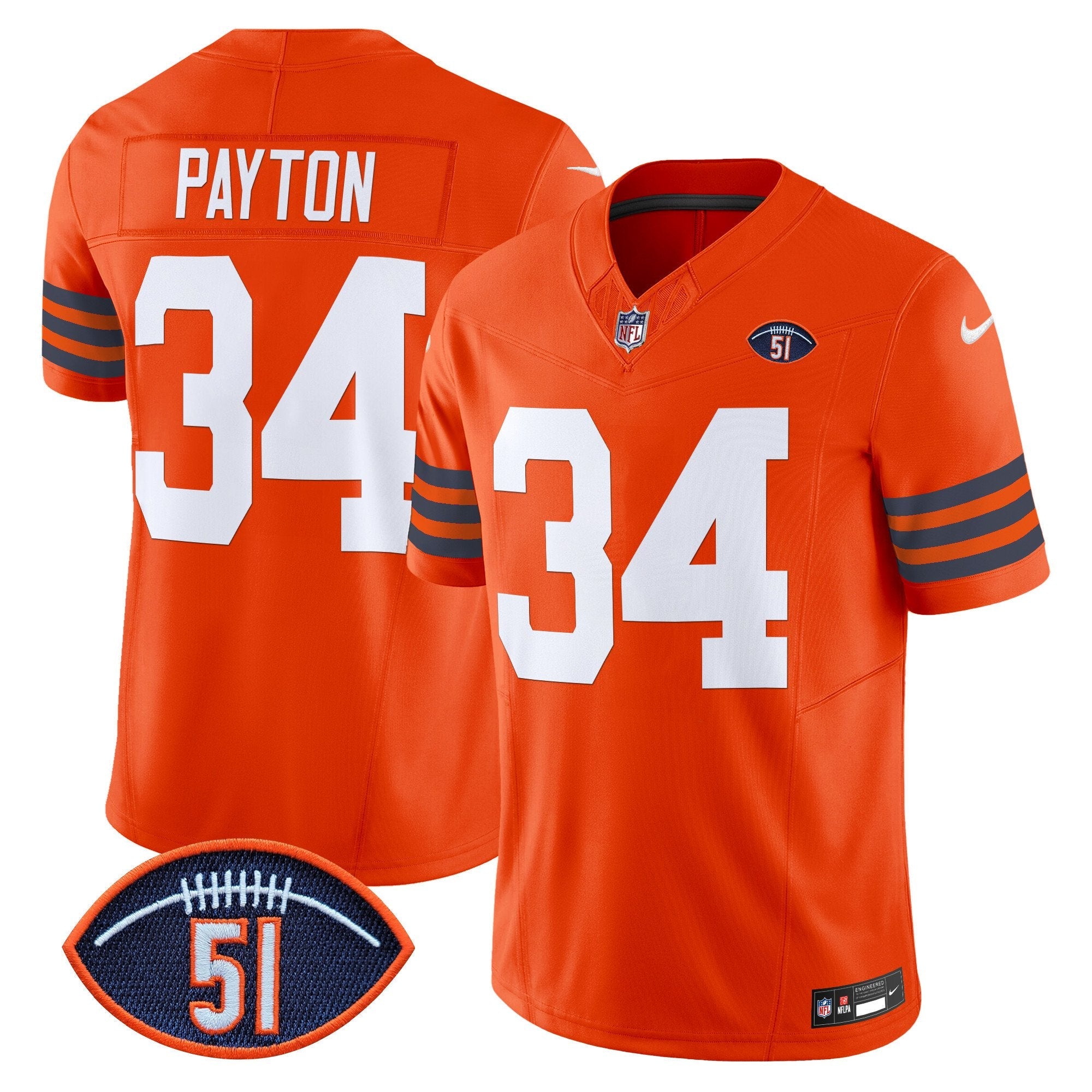 Chicago Bears Dick Butkus Patch Throwback Vapor Limited Jersey – All Stitched – Orange – Walter Payton Jersey