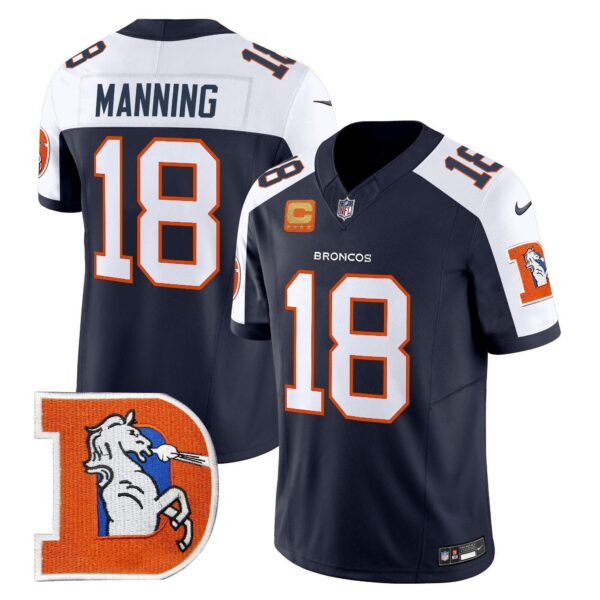 Denver Broncos Throwback Vapor Limited Jersey V2 – All Stitched – Navy Alternate – Peyton Manning Jersey