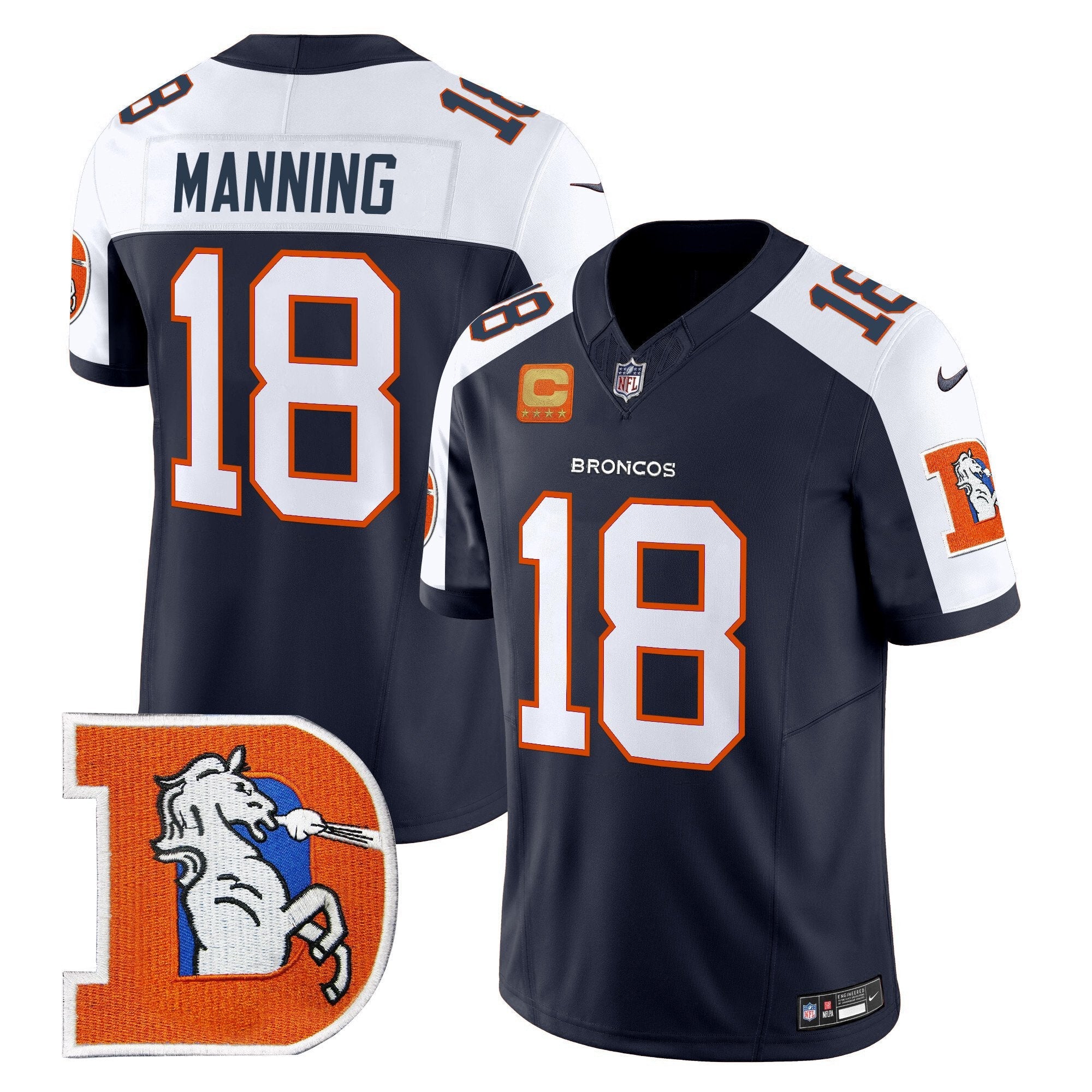 Denver Broncos Throwback Vapor Limited Jersey V2 – All Stitched – Navy Alternate – Peyton Manning Jersey