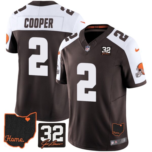Browns #32 Jim Brown Memorial & Home Patch Jersey V3 – All Stitched – Alternate – Amari Cooper Jersey