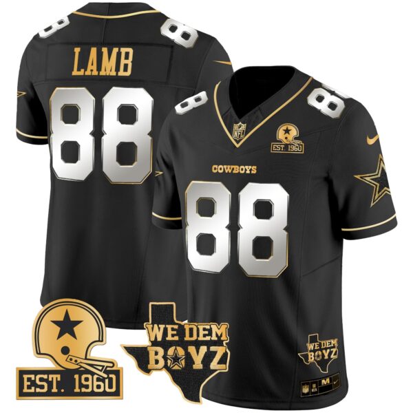 Cowboys Est. 1960 & We Dem Boyz Patch Gold Vapor Limited Jersey V2 – All Stitched – Black Limited – CeeDee Lamb Jersey