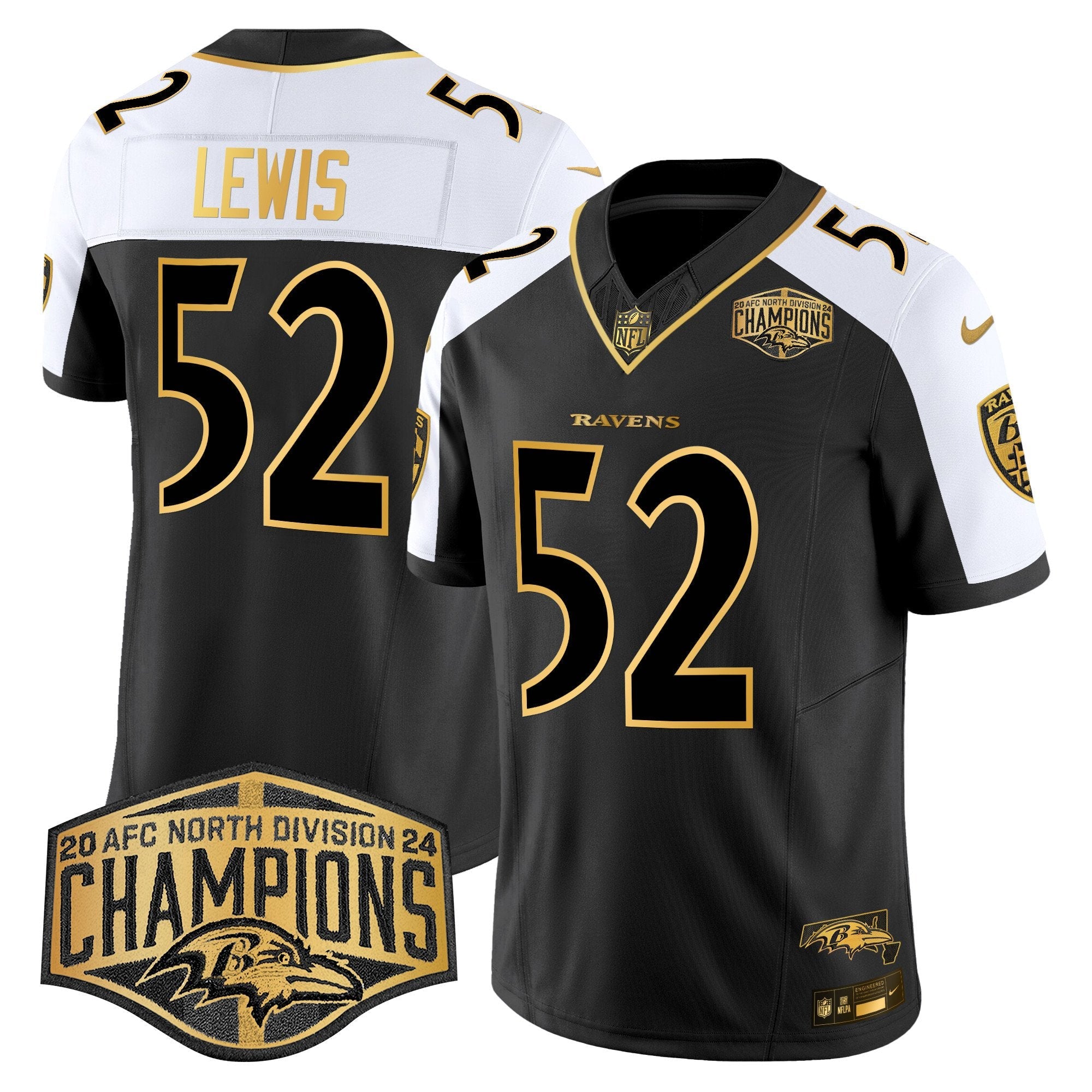 Ravens Maryland Flag Map 2024 AFC North Division Champions Patch Gold Vapor Limited Jersey – All Stitched – Alternate – Ray Lewis Jersey