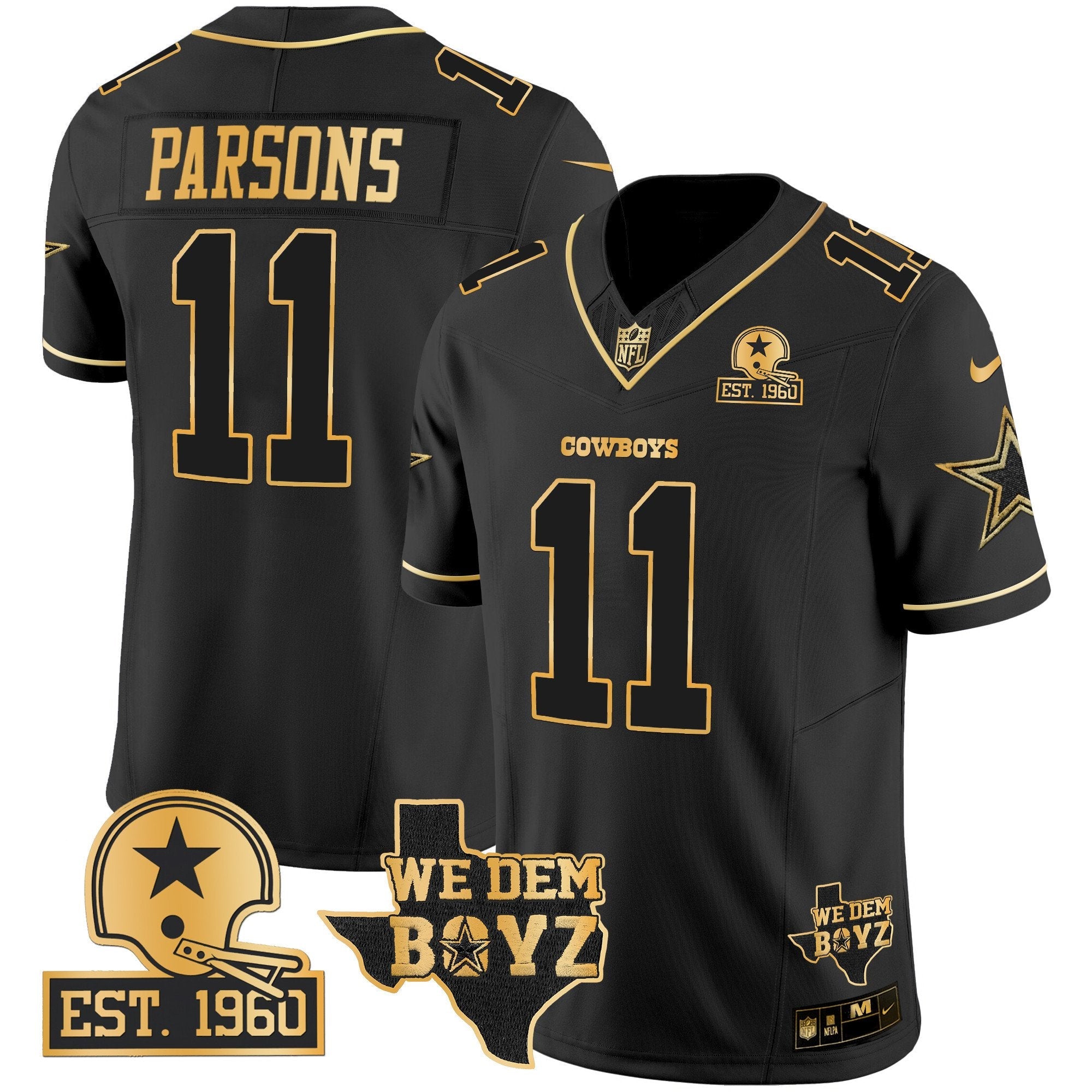 Cowboys Est. 1960 & We Dem Boyz Patch Gold Vapor Limited Jersey V2 – All Stitched – Black Gold – Micah Parsons Jersey