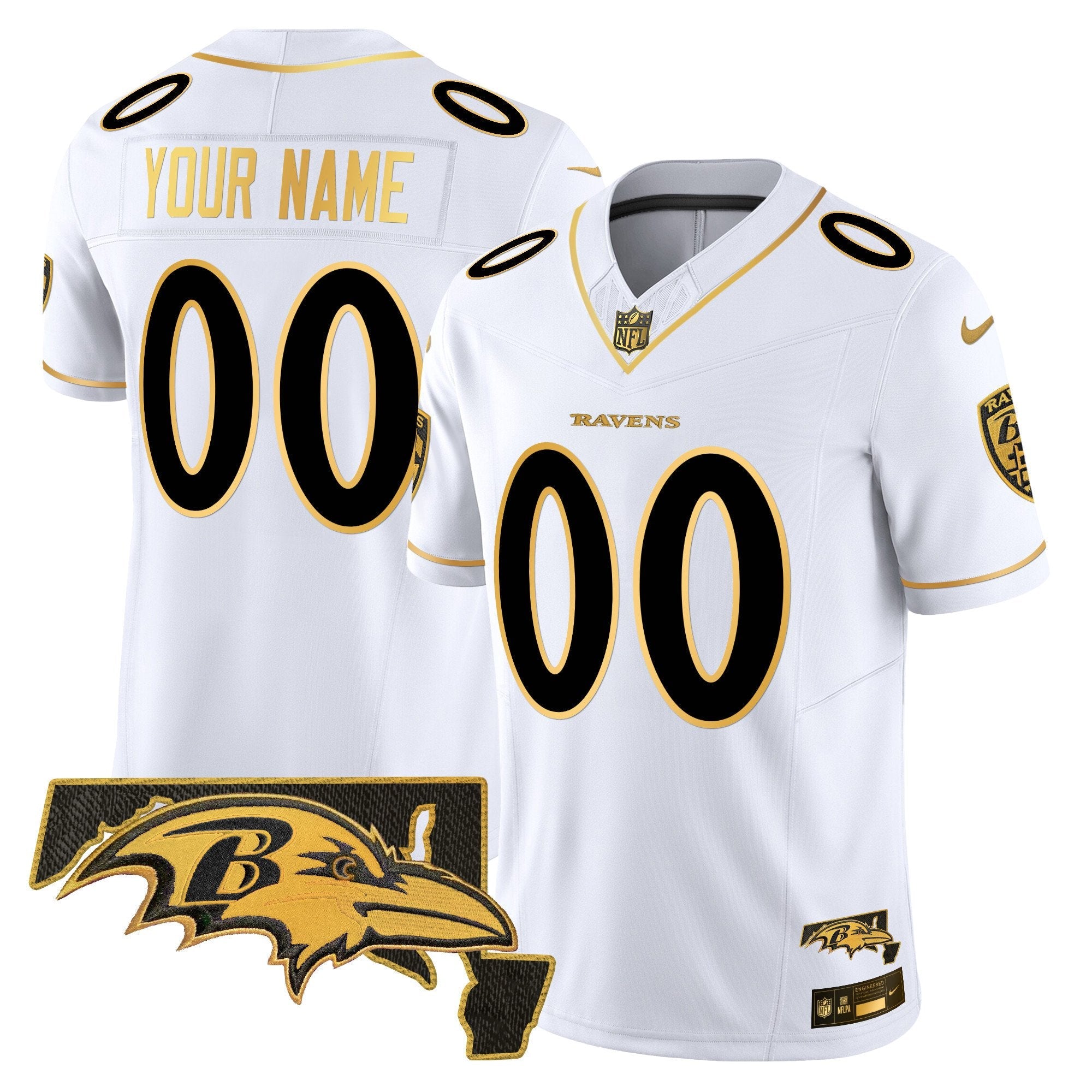 Ravens 2024 Gold Vapor Limited Custom Jersey – All Stitched – White Gold Jersey