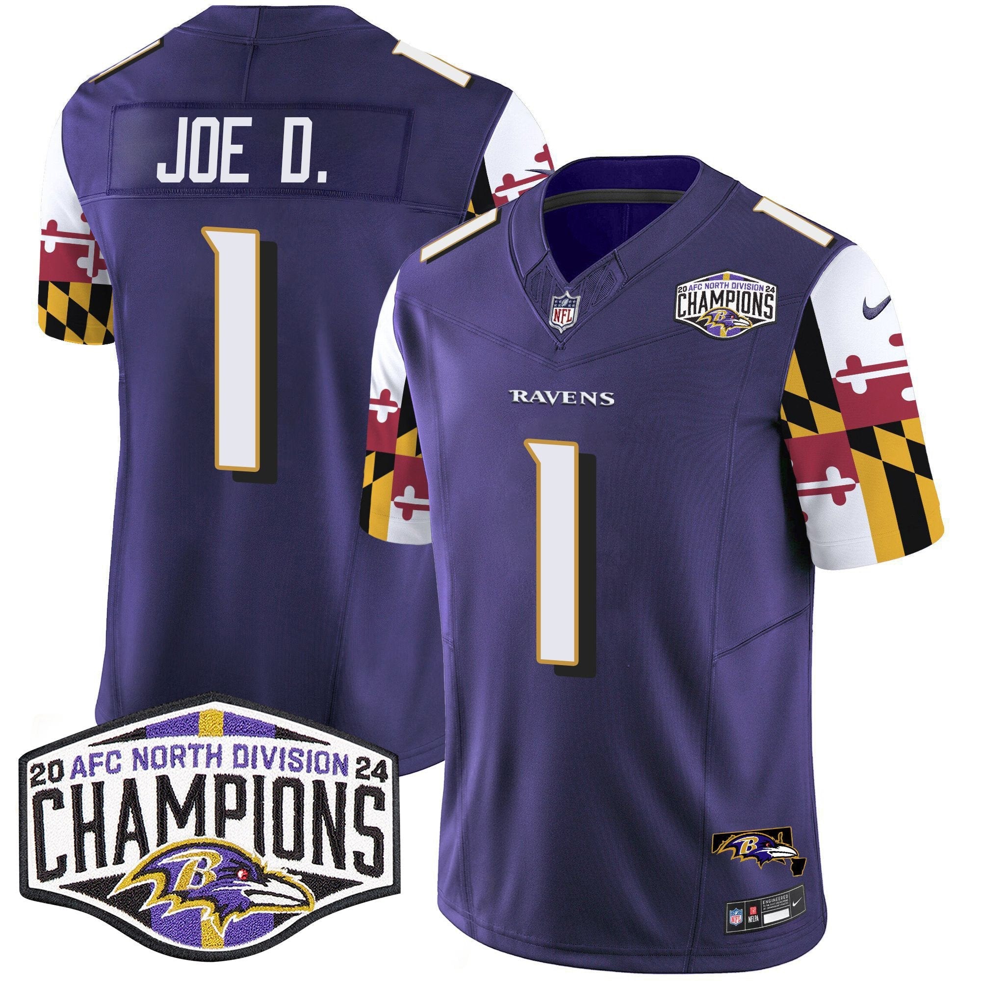 Ravens Maryland Flag 2024 AFC North Division Champions Patch Vapor Limited Jersey – All Stitched – Purple – Joe D Jersey
