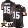 Browns #32 Jim Brown Memorial Patch Vapor Limited Jersey V2 – All Stitched – Brown – Joe Flacco Jersey