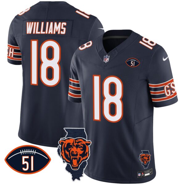 Bears Illinois Patch Vapor Jersey – All Stitched – Navy – Caleb Williams Jersey