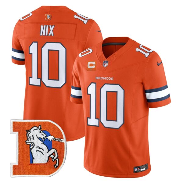 Denver Broncos Throwback Vapor Limited Jersey V2 – All Stitched – Orange – Bo Nix Jersey