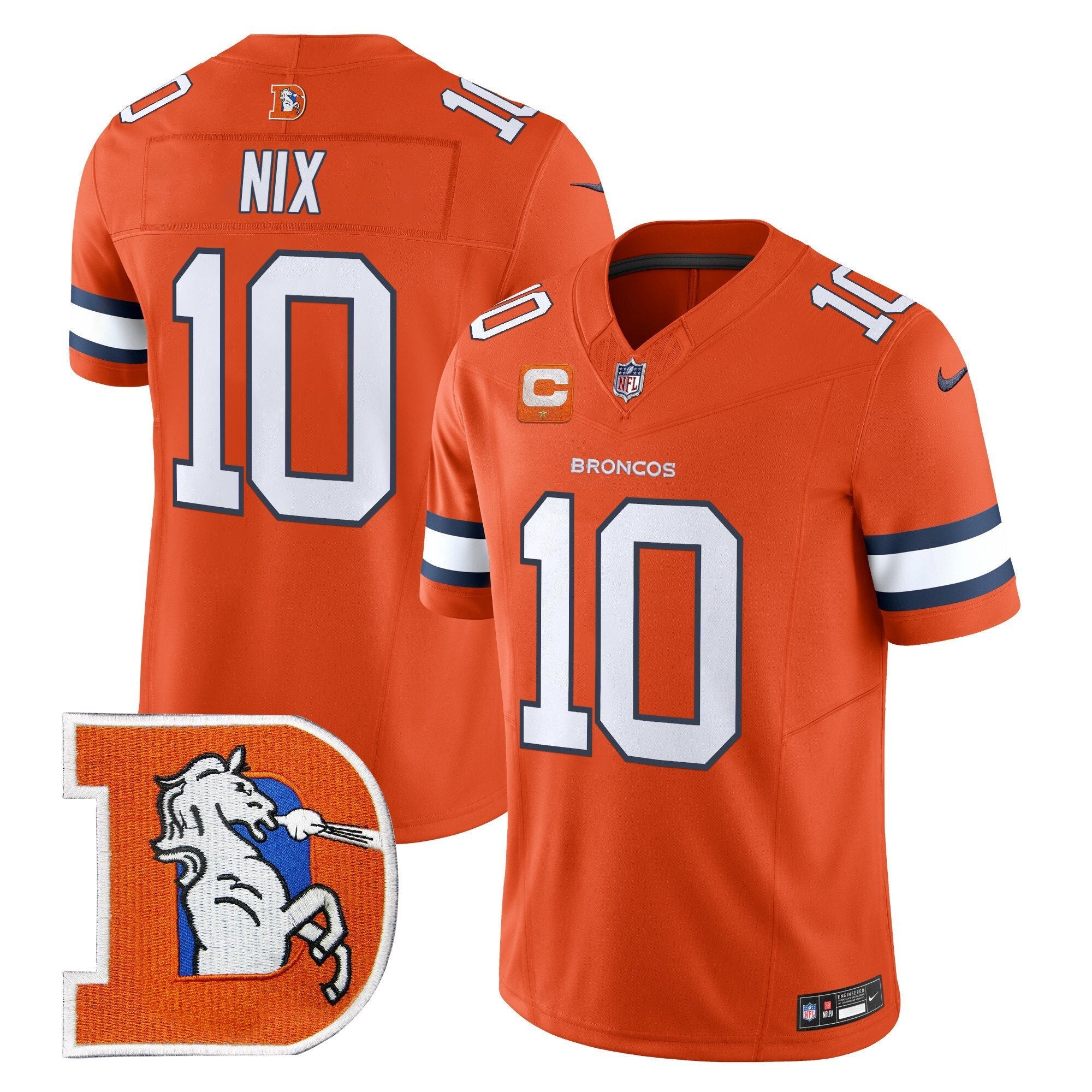 Denver Broncos Throwback Vapor Limited Jersey V2 – All Stitched – Orange – Bo Nix Jersey