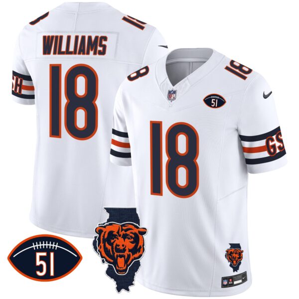 Bears Illinois Patch Vapor Jersey – All Stitched – White – Caleb Williams Jersey