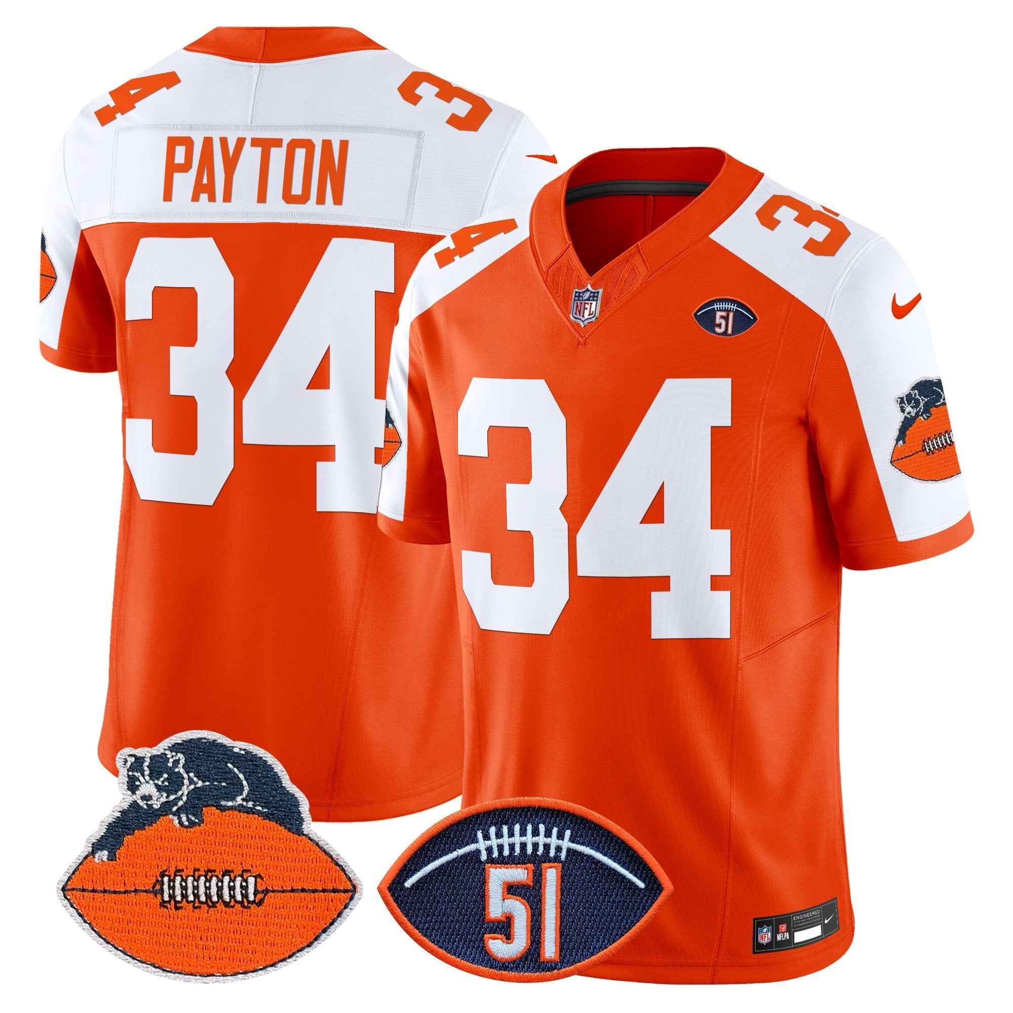 Chicago Bears Dick Butkus Patch Throwback Vapor Limited Jersey – All Stitched – Orange Alternate – Walter Payton Jersey