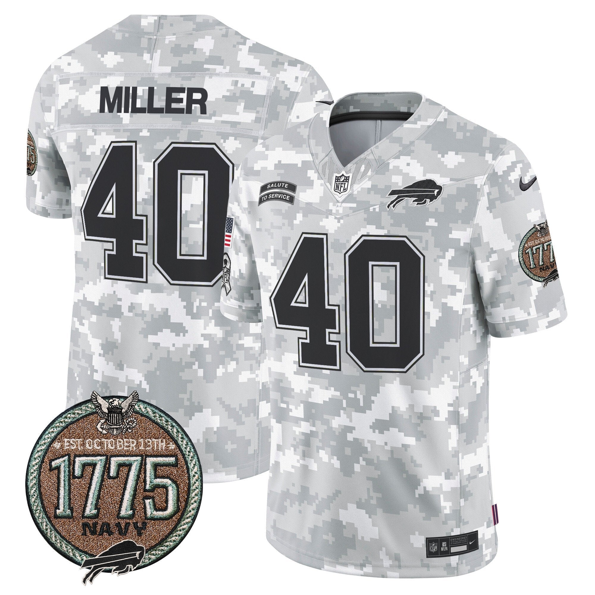 Bills 2024 Salute to Service Establishment Year Patch Vapor Limited Jersey – All Stitched – Navy – Von Miller Jersey