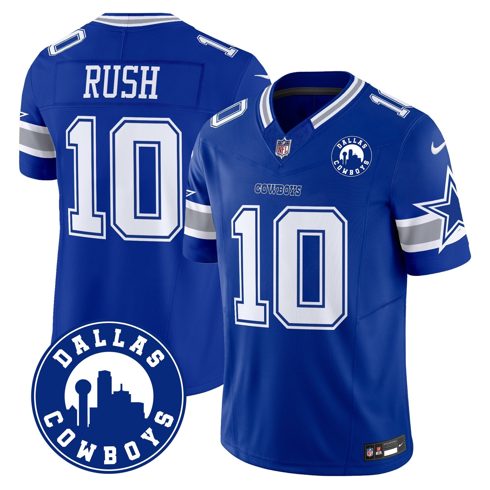 Cowboys “Dallas City” Patch Vapor Limited Jersey – All Stitched – Royal – Cooper Rush Jersey